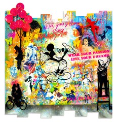 Do What You Love Mickey by Uri Dushy - Mixed Media on Wood sized 42x44 inches. Available from Whitewall Galleries